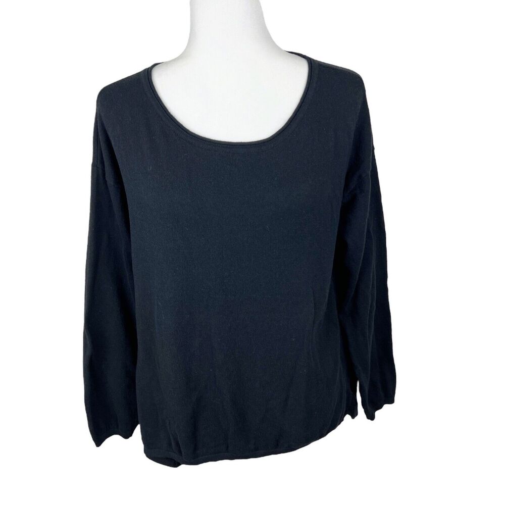 New York & Company Sweater Women Large Black Back Zip Pullover Long Sleeve Top